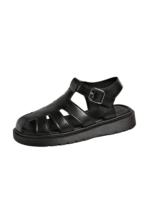 Women's Closed-Toe Cutout Platform Sandals Adjustable Buckle Sole Shoes Breathable Design PU Upper Plus Size Friendly for Women Casual Everyday Sandals