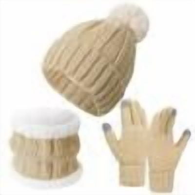 SuTry Women's Cute Thick Winter Sets Including Hats Scarves Gloves with Ear Protection Windproof for Snow Weather Keeping You Warm Cozy(Beige#3,Free Size)