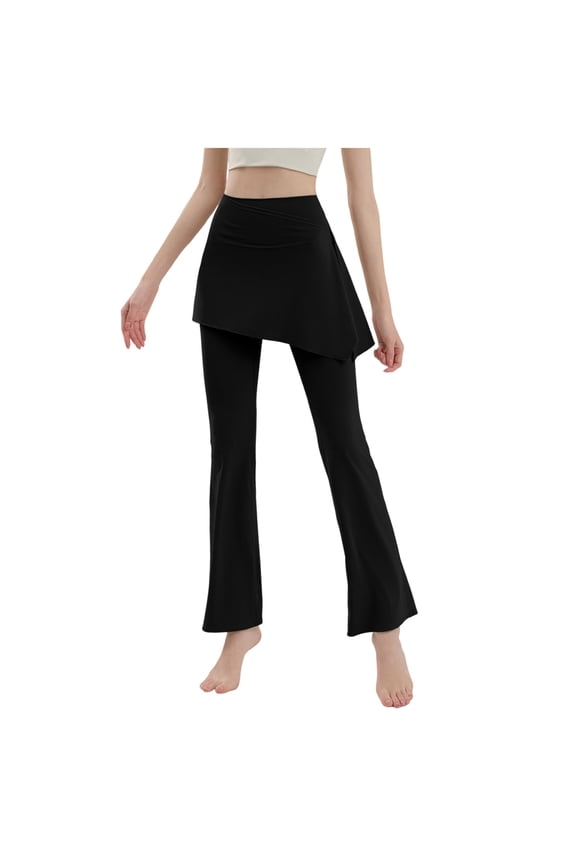 Women's Elegant Flare Pants High-Waisted Wrap Waistband Skirt Overlay Trousers Stretchy Breathable Fabric Full - Length for Office Wear(Black,M)