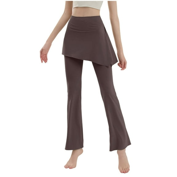 SuTry Women's Elegant Flare Pants High-Waisted Wrap Waistband Skirt Overlay Trousers Stretchy Breathable Fabric Full - Length for Office Wear(Coffee,L)
