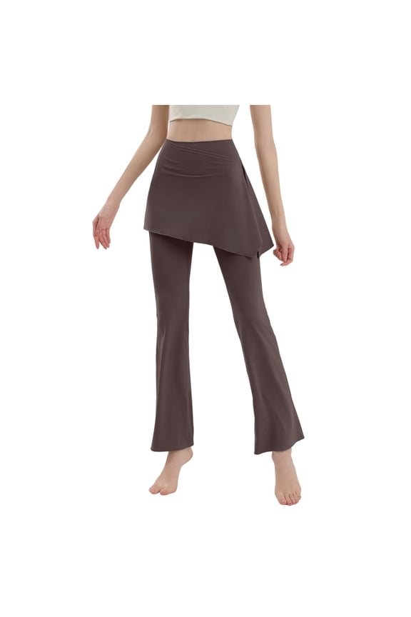 Women's Elegant Flare Pants High-Waisted Wrap Waistband Skirt Overlay Trousers Stretchy Breathable Fabric Full - Length for Office Wear(Coffee,S)