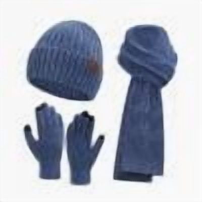 SuTry Women's European Style Winter Knitted Warm Sets Gloves Hats Scarves Three Piece Set with Thick Velvet Lining Combining Fashion Practicality(Navy,Free Size)