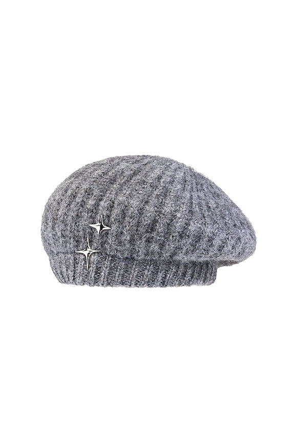 Women's Fall And Winter Knitted Beret Thickened Warm Hat Women's Japanese Versatile Knitted Hat Show Face Small Artist Hat(Gray,Free Size)