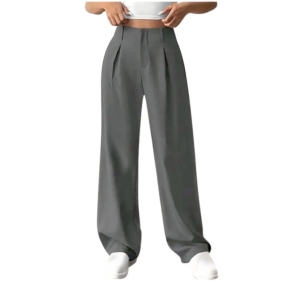 SuTry Women's Fall Trousers High Waisted Wide Leg Pants with Decorative Buttons Solid Color Soft Stretchy Fabric Versatile for Casual Formal(Gray#6,S)