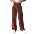 thumbnail image 1 of SuTry Women's Fall Trousers High Waisted Wide Leg Pants with Decorative Buttons Solid Color Soft Stretchy Fabric Versatile for Casual Formal(Wine#6,XL), 1 of 3