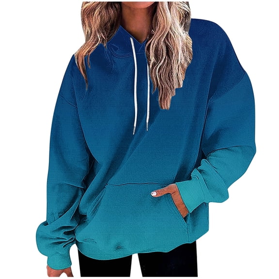 SuTry Women's Fashion Hooded Sweatshirts Fall Winter Casual Printed Long Sleeve Blouse with Zip Closure Suits Cool Weather Outings(Blue#1,S)