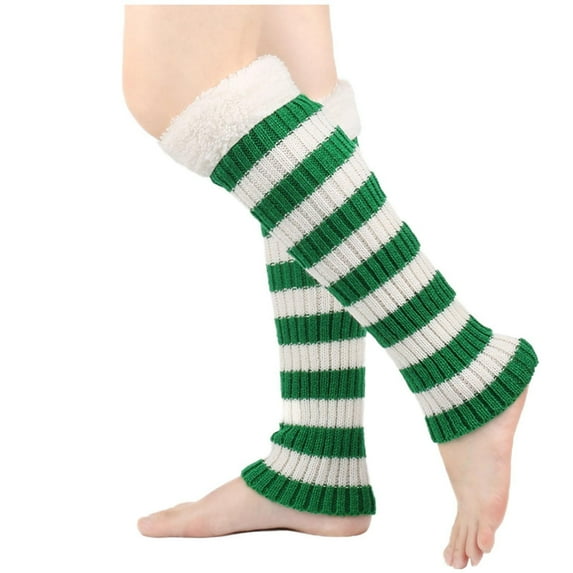 SuTry Women's Fashion Leg Warmers Solid Color Thermal Socks for Adults 80s Ribbed Knit Long for Warmth Ribbed Knit Fabric(Green#1,Free Size)