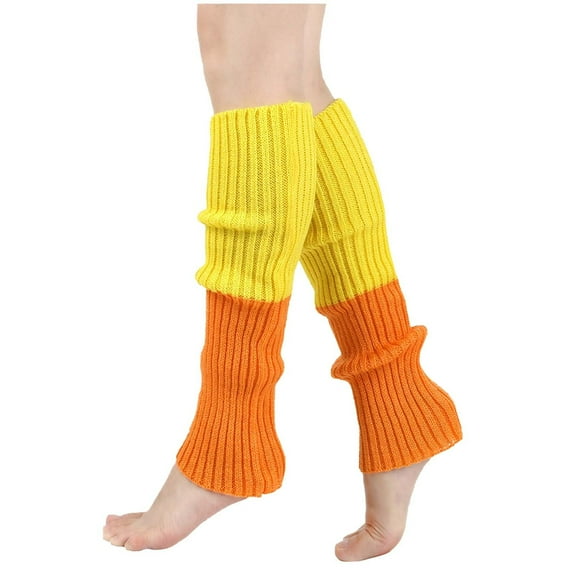 SuTry Women's Fashion Leg Warmers Solid Color Thermal Socks for Adults 80s Ribbed Knit Long for Warmth Ribbed Knit Fabric(Orange,Free Size)