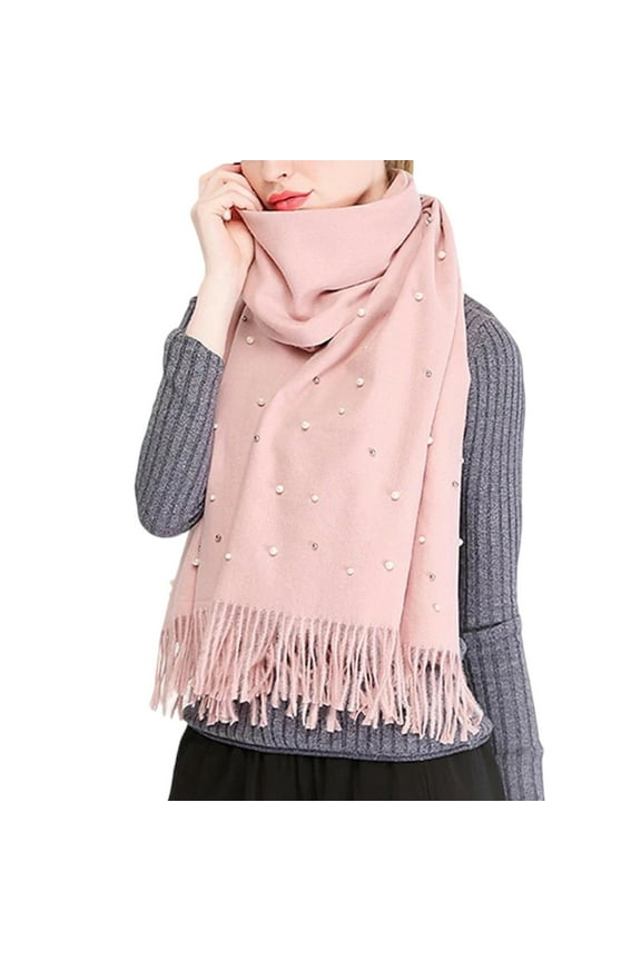Women's Fashion Rhinestone Embellished Shawl Soft Warm Wrap with Fringe Versatile Open Front for Winter Cold Weather Accessory(Pink,Free Size)
