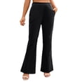thumbnail image 1 of SuTry Women's Flare Yoga Pants Wide Fold-Over Waistband Stretchy Soft Fabric Full-Length Style Solid Color Casual Dressy Trousers for Gym(Black#6,XL), 1 of 7