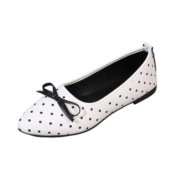 SuTry Women's Flat Shoes Polka Dot Bow Detail Slip On Comfortable Casual Walking Shoes(37)