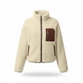 thumbnail image 1 of SuTry Women's Fleece Jacket Stand Collar Full Zip Sherpa Texture Contrast Pocket Drop Shoulder Relaxed Fit Long Sleeve Winter Casual Daily Wear Outerwear, 1 of 9