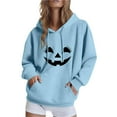 thumbnail image 1 of SuTry Women's Halloween Printed Blouses Loose Long-Sleeved Hooded Sweatshirt with Pocket Casual Scenes Stylish Festive Tops(Blue,XL), 1 of 4