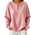 thumbnail image 1 of SuTry Women's Henley Sweatshirt Crew Neck Button Down Long Sleeve Pullover Drop Shoulder Relaxed Fit Casual Everyday Wear Top, 1 of 5
