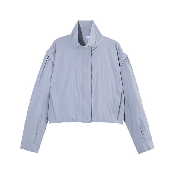 SuTry Women's High Neck Jacket Stand Collar Loose Fit Drop Shoulder Long Sleeve Button Cuff Lightweight Sun Protection Casual Spring Outings Outerwear