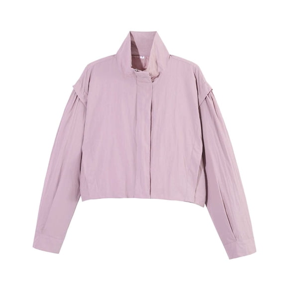 SuTry Women's High Neck Jacket Stand Collar Loose Fit Drop Shoulder Long Sleeve Button Cuff Lightweight Sun Protection Casual Spring Outings Outerwear