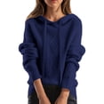 thumbnail image 1 of SuTry Women's Hooded Knit Sweater Fall Winter Solid Color Long Sleeve Warm Soft Stylish Casual Pullover Top Sweaters for Women(Navy,S), 1 of 4