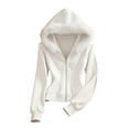 thumbnail image 1 of SuTry Women's Hooded Zip Up Jacket Faux Fur Trim Slim Fit Long Sleeve Ribbed Cuffs Solid Color Casual Daily Wear Autumn Winter Outerwear, 1 of 5