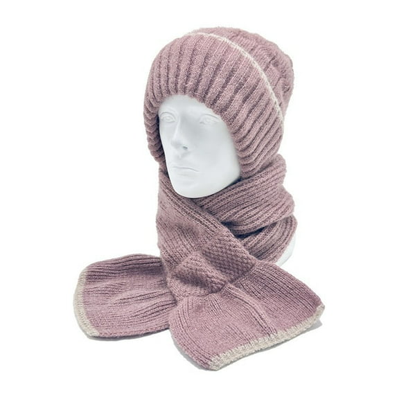 SuTry Women's Integrated Ear Protection Windproof Scarves Winter Warm Knitted Hat and Scarf Combined Thickening for Cold Weather Wind Protection(Pink#2,Free Size)