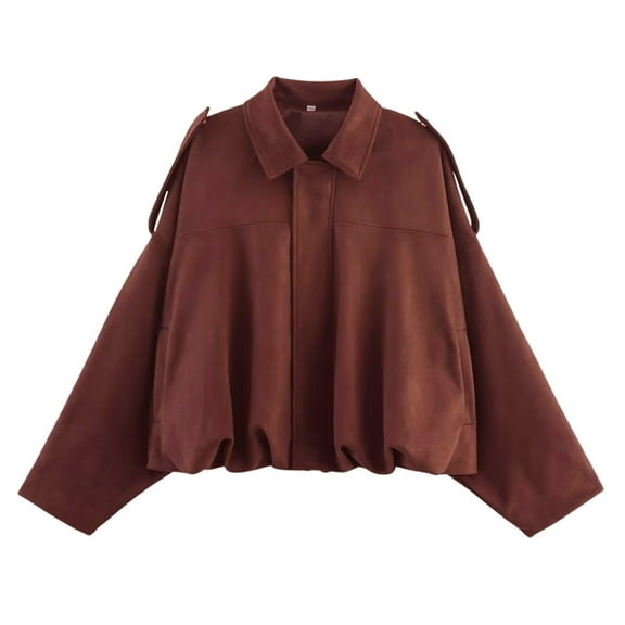 SuTry Women's Jacket Loose Bomber Coats Fall Winter Lapel Zip Up Streetwear Outerwear Thermal Fashion Womens Tops(Coffee#1,M)