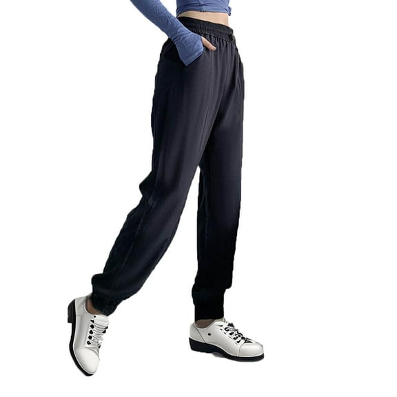 SuTry Women's Jogger Pants High-Waisted Elastic Waistband Drawstring Detail - Side Pockets, Lightweight Breathable Fabric for Running Yoga(Black,S)