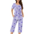 thumbnail image 1 of SuTry Women's Leisure Home Wear Short Sleeved Shirt Front Button Capri pants Pajama Set Short Sleeve Suitable for Transitional Weather (Purple#1,3XL), 1 of 4