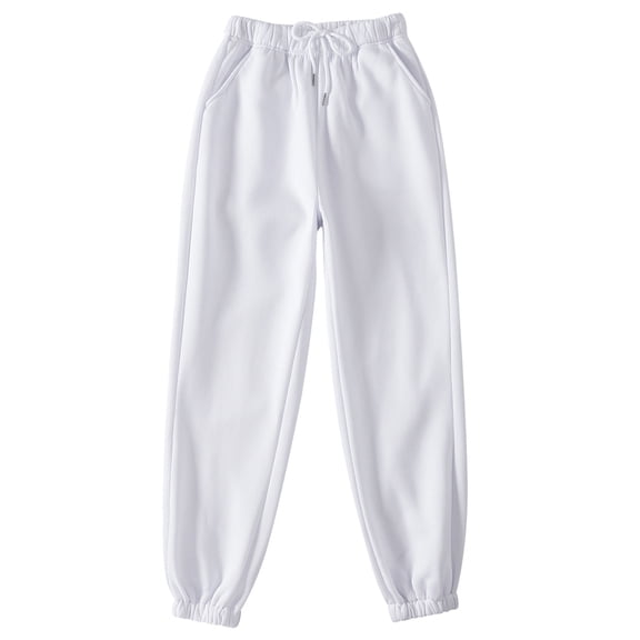 SuTry Women's Leisure Jogger Pants Classic Elastic Waistband Drawstring Trousers Full-Length with Ribbed Cuffs Soft Comfortable Fabric(White,M)