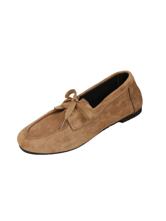 Women's Loafers Lace Up Round Toe Flat Shoes Casual British Style Lightweight Comfortable Walking Moccasins Spring Fall Daily Wear(42)