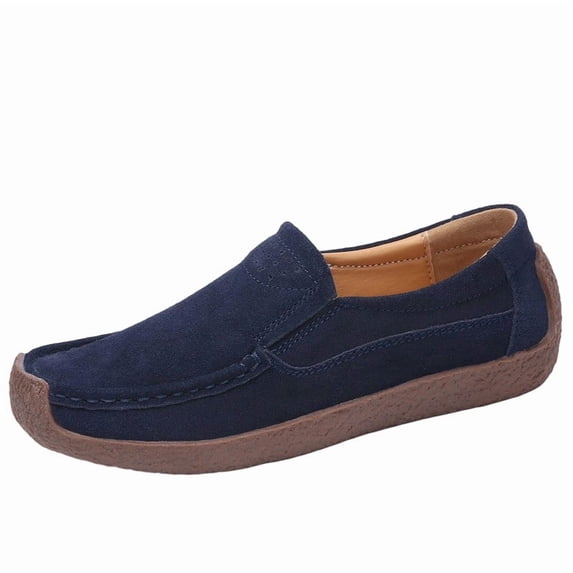 SuTry Women's Loafers Slip On Round Toe Contrast Stitching Comfortable Lightweight Breathable Casual Walking Driving School Office Daily Wear Shoes(42)