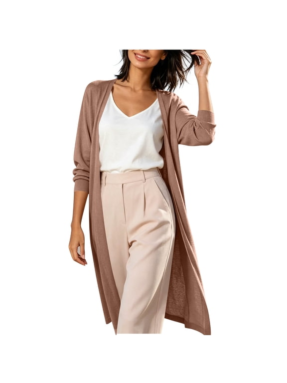 Women's Long Cardigan Open Front Relaxed Fit Dropped Shoulder Long Sleeve Knee Length Lightweight Summer Sun Protection Casual Daily Wear Outerwear