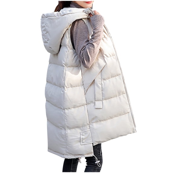SuTry Women's Long Fashion Vest Loose Casual Vest Fall Winter Zipper Hooded Jackets with Pockets Outerwear Tops for Women(White#1,3XL)