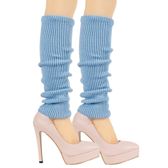 SuTry Women's Long Leg Warmers Japanese Stylish Solid Color Thickening Wool Knit Fabric Socks for Cold Weather Warmkeeping(Light Blue,Free Size)