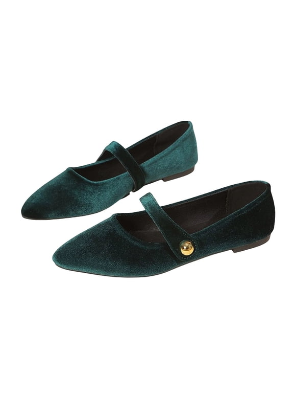 Women's Mary Jane Flats Pointed Toe Velvet Strap Slip On Comfortable Elegant Vintage Casual Daily Walking Shoes(40)