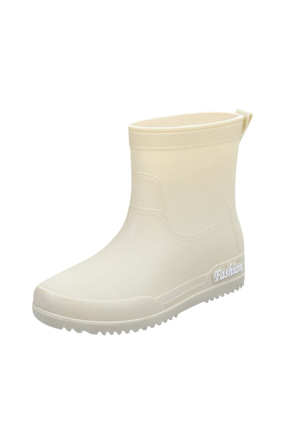 Women's Mid-Tube Rain Boots Waterproof Non-Slip PVC Wellies Casual Slip-On Solid Color Water Shoes for Spring Summer Indoor Outdoor Use