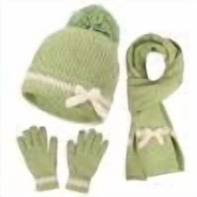 SuTry Women's Modern Stylish Winter Knitted Warm Sets Including Gloves Hats Scarves Three Piece Set with Thick Velvet Lining for Cold Weather(Green#3,Free Size)