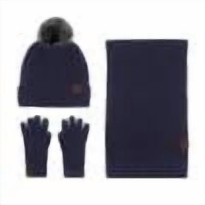 SuTry Women's Modern Stylish Winter Knitted Warm Sets Including Gloves Hats Scarves Three Piece Set with Thick Velvet Lining for Cold Weather(Navy#4,Free Size)
