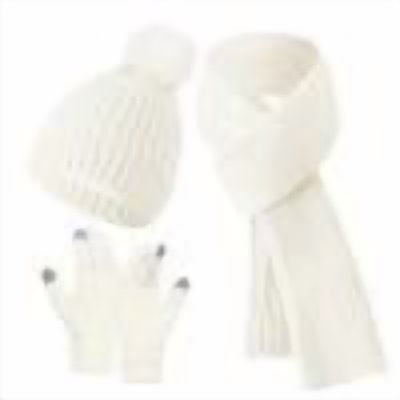 SuTry Women's Modern Stylish Winter Knitted Warm Sets Including Gloves Hats Scarves Three Piece Set with Thick Velvet Lining for Cold Weather(White#6,Free Size)