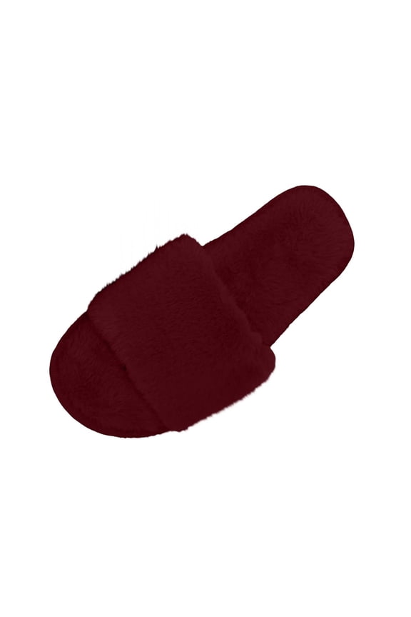 Women's Open Toe Fuzzy House Slippers Solid Color Single Strap Non-Slip Sole for Casual Indoor Outdoor Winter Daily Wear(Wine,42)