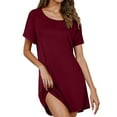 thumbnail image 1 of SuTry Women's Pajamas Round Neck Short Sleeve Solid Color Loose Comfy Home Mid-long Length Sleeping Dress Coolness Loose for Sleeping(Wine#1,M), 1 of 6