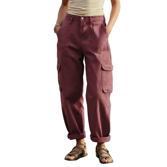 SuTry Women's Pants Button Fly High Waist Cargo Jogger Pants Multi Side Pockets Relaxed Tapered Casual Work Outdoor Trousers