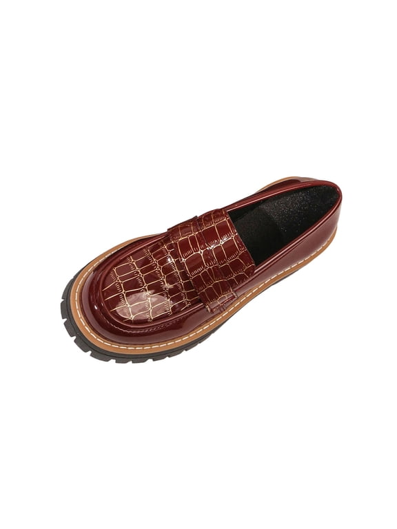 Women's Platform Loafers Slip On Sole Croc Embossed PU Leather Comfortable Casual Walking Shoes Trendy Chunky Low Heel Everyday Essential(39)