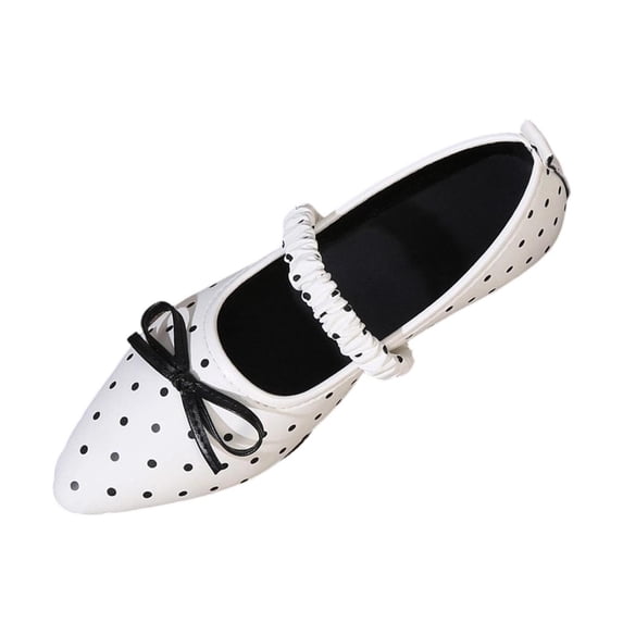 SuTry Women's Pointed Toe Flats Polka Dot Bow Detail Slip On Elastic Strap Lightweight Comfortable Casual Walking Shoes(36)