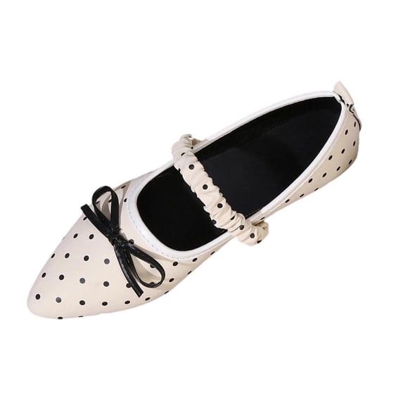 SuTry Women's Pointed Toe Flats Polka Dot Bow Detail Slip On Elastic Strap Lightweight Comfortable Casual Walking Shoes(42)