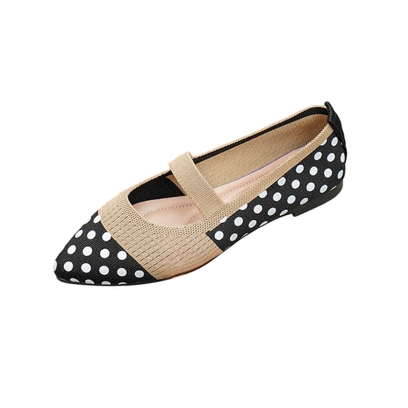 SuTry Women's Pointed Toe Flats Polka Dot Print Stretch Strap Lightweight Breathable Mesh Comfortable Casual Walking Shoes(41)