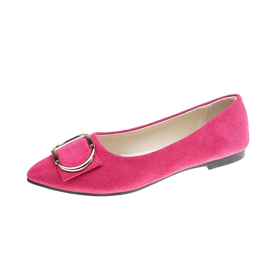 SuTry Women's Pointed Toe Flats Slip On Comfortable Metal Buckle Decor Low Cut Casual Walking Office Daily Travel Versatile Shoes(36)