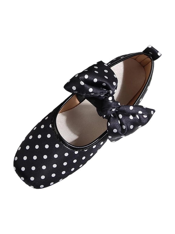 Women's Polka Dot Flats Satin Bow Detail Slip On Round Toe Comfortable Cushioned Sole Casual Walking Shoes(39)
