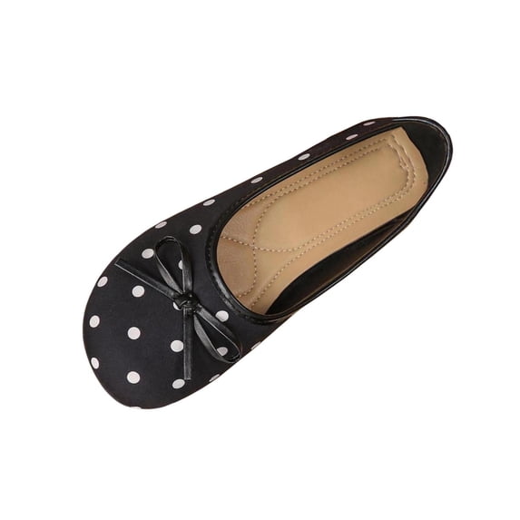 SuTry Women's Polka Dot Flats Slip On Round Toe Bow Detail Lightweight Comfortable Satin Soft Sole Casual Walking Shoes(43)