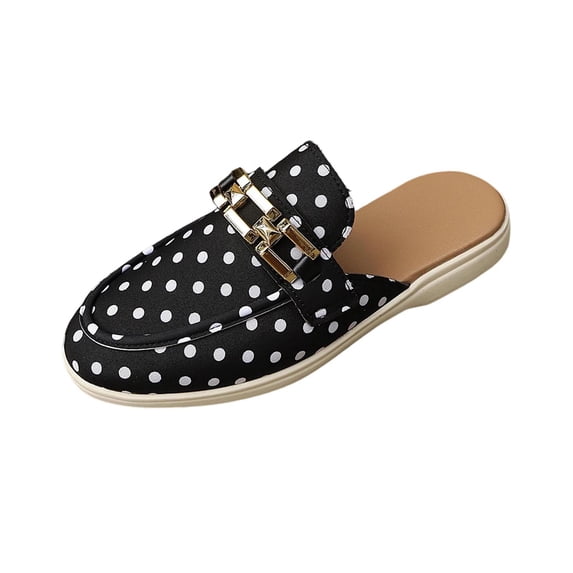 SuTry Women's Polka Dot Mules Slip On Metal Buckle Decor Round Toe Platform Comfortable Casual Walking Half Shoes Outerwear(43)