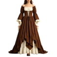 thumbnail image 1 of SuTry Women's Renaissance Dress Off Shoulder Puff Sleeve Lace Up Corset Waist Layered Ruffle Hem Flowy A Line Maxi Halloween Dress Up Medieval Gothic Party Outings, 1 of 5