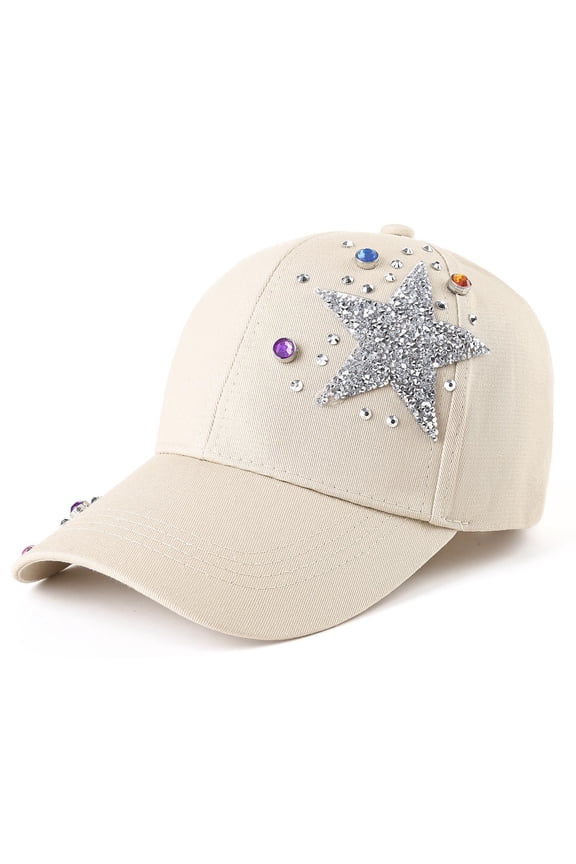 Women’s Rhinestone Star Baseball Cap Adjustable Sparkly Casual Sun Hat Breathable Lightweight Fashionable for Women Daily Vacation Baseball Cap